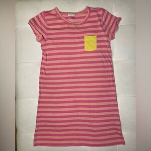 J. Crew Girls' Pink W/Yellow Pocket Striped T-Shirt Dress Size 8